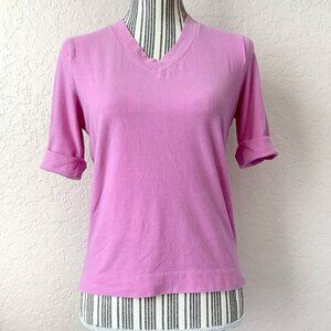 Loro Piani Top Womens 42 US 8 Pink Cuffed Short Sleeve V Neck Made In Italy